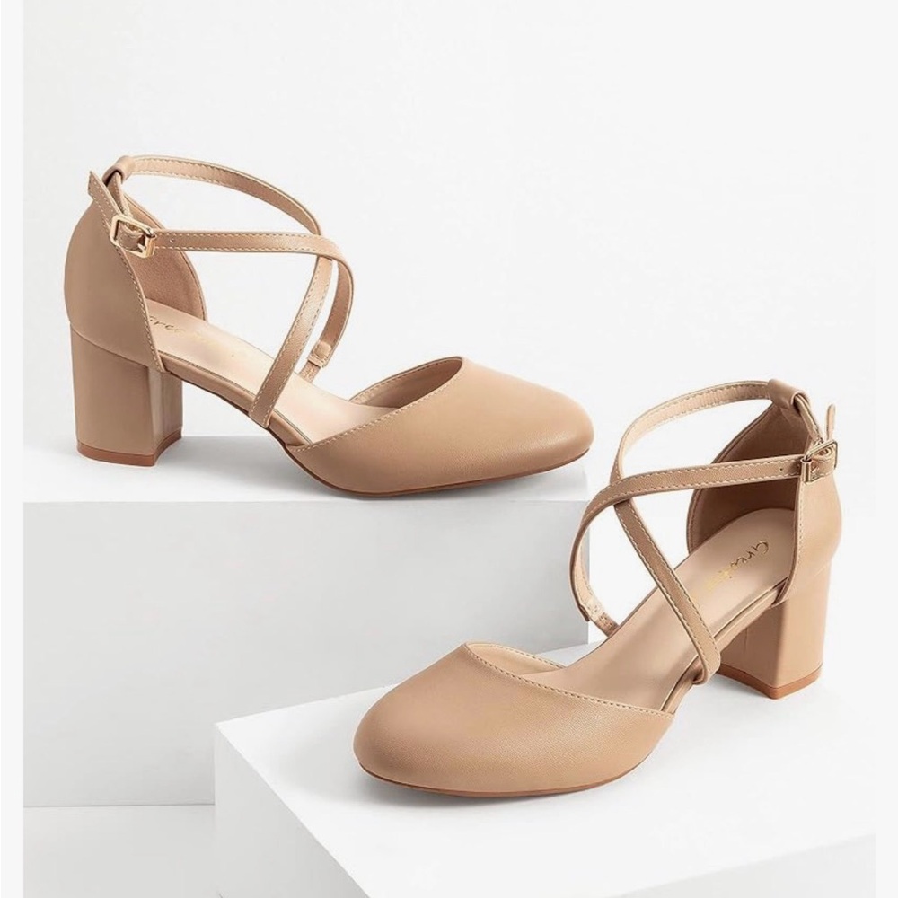 Greatonu women’s low block heeled dress pumps